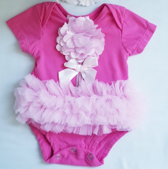 Popatu Baby Girl's Pink Flower Bow Bodysuit Size 3-6 Months - Picture 8 of 12